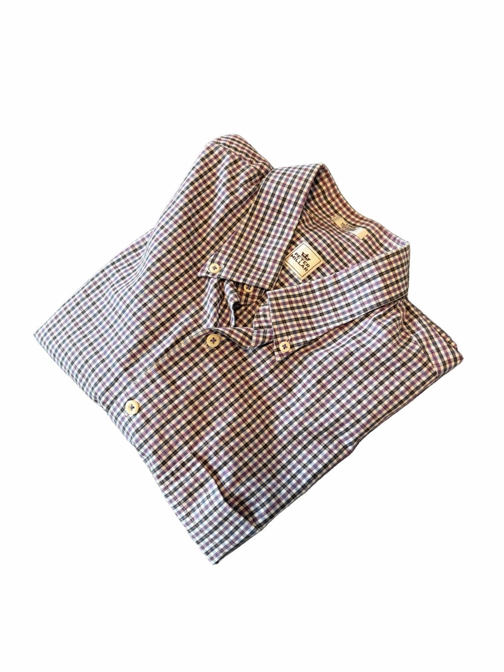 Peter Millar Men's Checked Button-Down Shirt in Purple and White Size Large